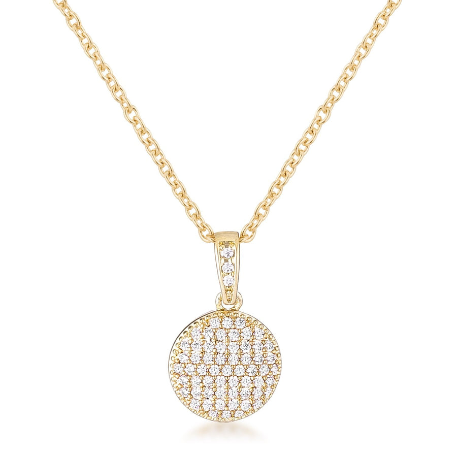 Gold Plated Necklace with CZ Disk Pendant-0