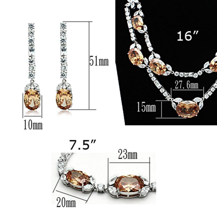 LO2326 - Rhodium Brass Jewelry Sets with AAA Grade CZ  in Champagne-4