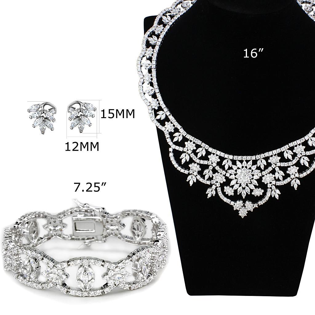 LO3291 - Rhodium Brass Jewelry Sets with AAA Grade CZ  in Clear-3