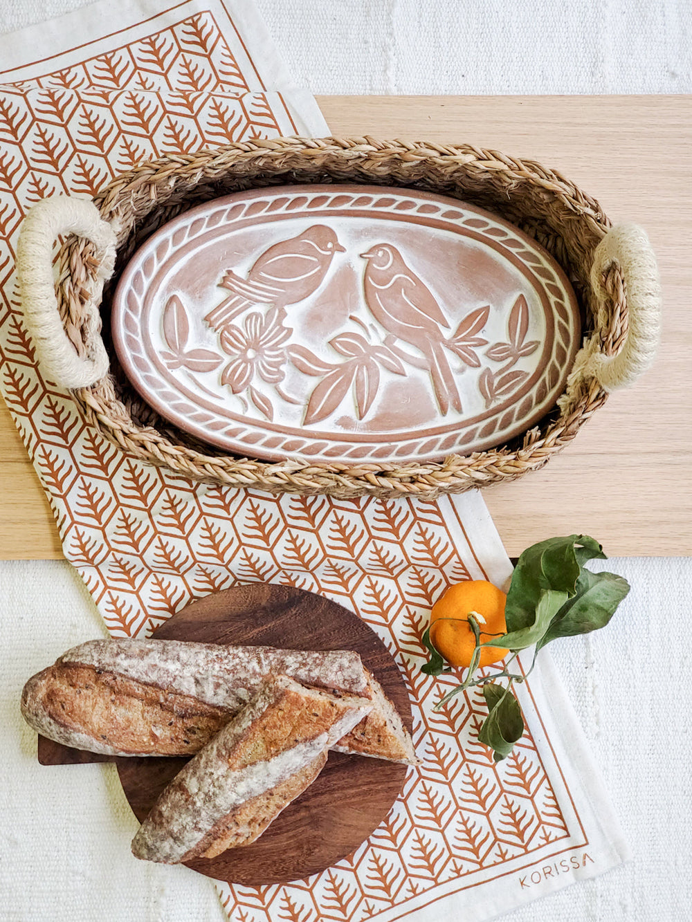 Bread Warmer & Basket Gift Set with Tea Towel - Lovebird Oval-1