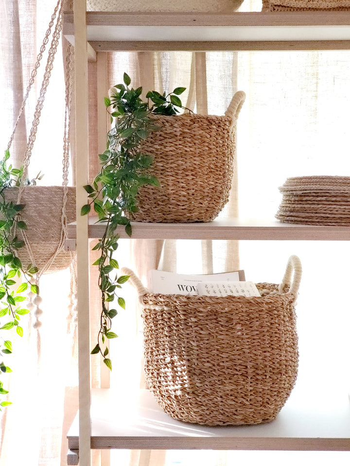 Savar Basket Seagrass with White Jute Handle Eco Friendly Storage-1