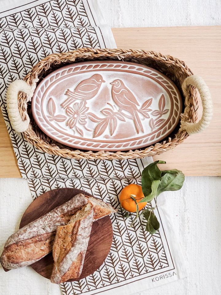 Bread Warmer & Basket Gift Set with Tea Towel - Lovebird Oval-2