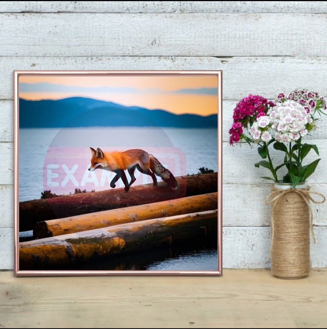 Exotic Sierra Nevada Red Fox Walking on Logs at Sunset | New Species Discovered | Instant Digital Download PNG JPG Hanging Wall Art High Res