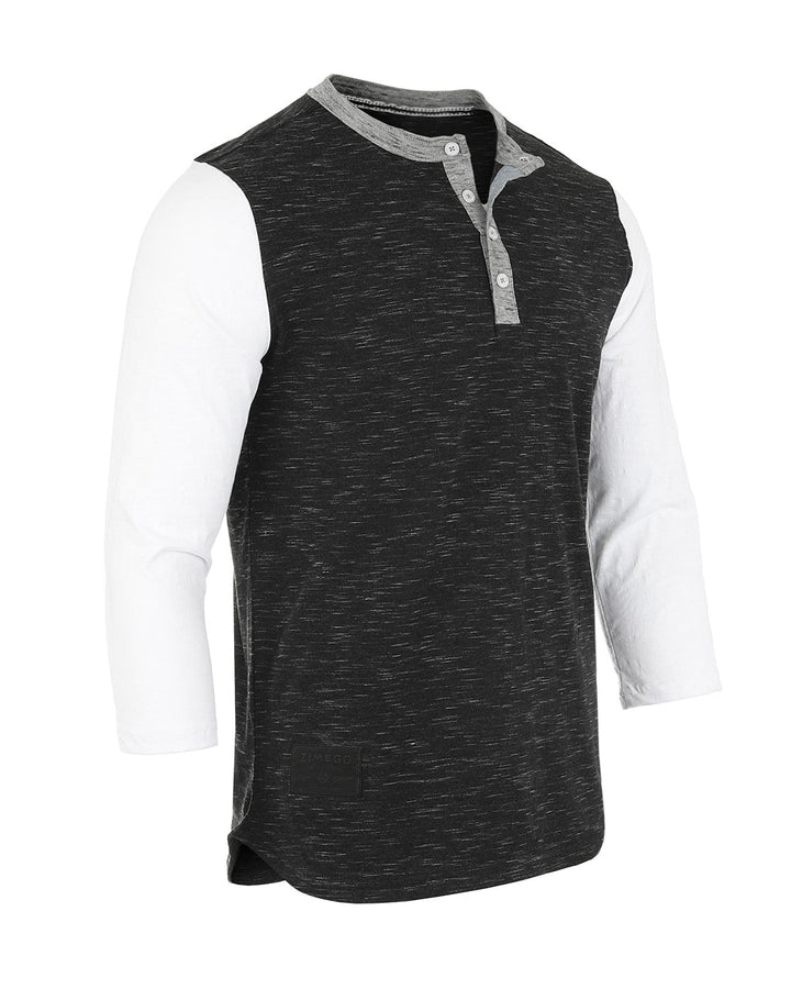 ZIMEGO Men's 3/4 Sleeve Black & White Baseball Henley – Casual Athletic Button Crewneck Shirts-4