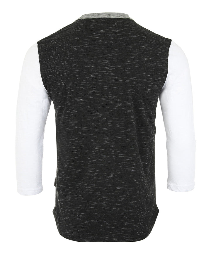 ZIMEGO Men's 3/4 Sleeve Black & White Baseball Henley – Casual Athletic Button Crewneck Shirts-7