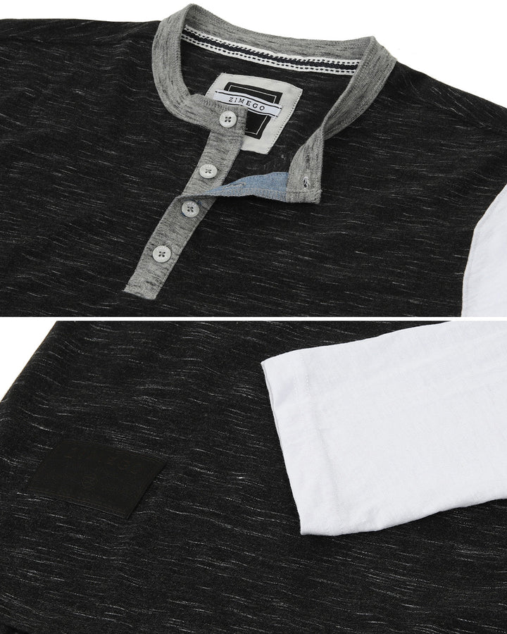 ZIMEGO Men's 3/4 Sleeve Black & White Baseball Henley – Casual Athletic Button Crewneck Shirts-8