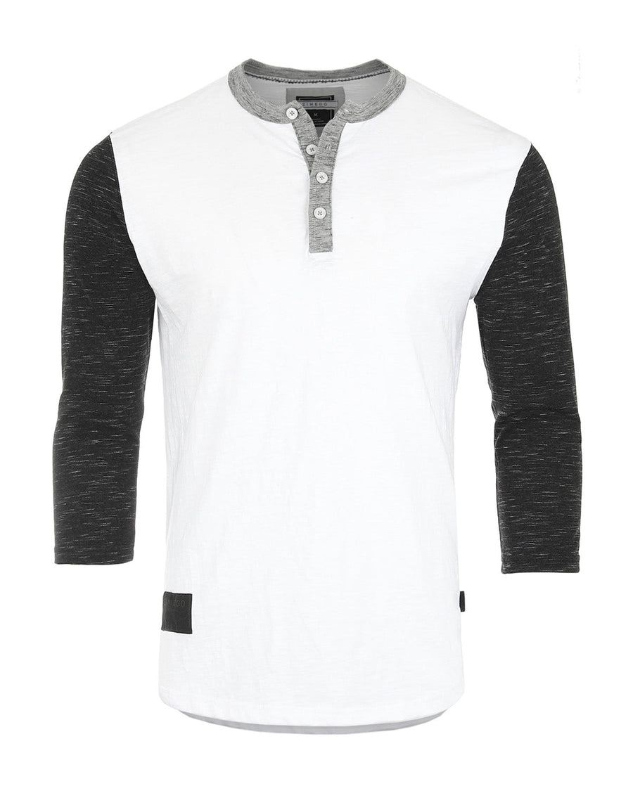 ZIMEGO Men's 3/4 Sleeve Black & White Baseball Henley – Casual Athletic Button Crewneck Shirts-0