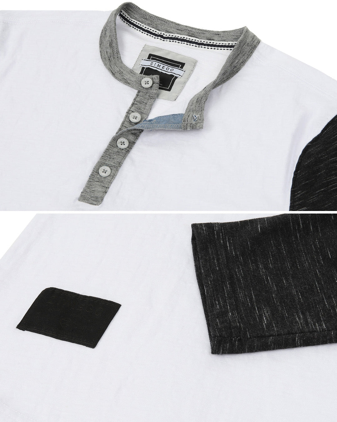 ZIMEGO Men's 3/4 Sleeve Black & White Baseball Henley – Casual Athletic Button Crewneck Shirts-6