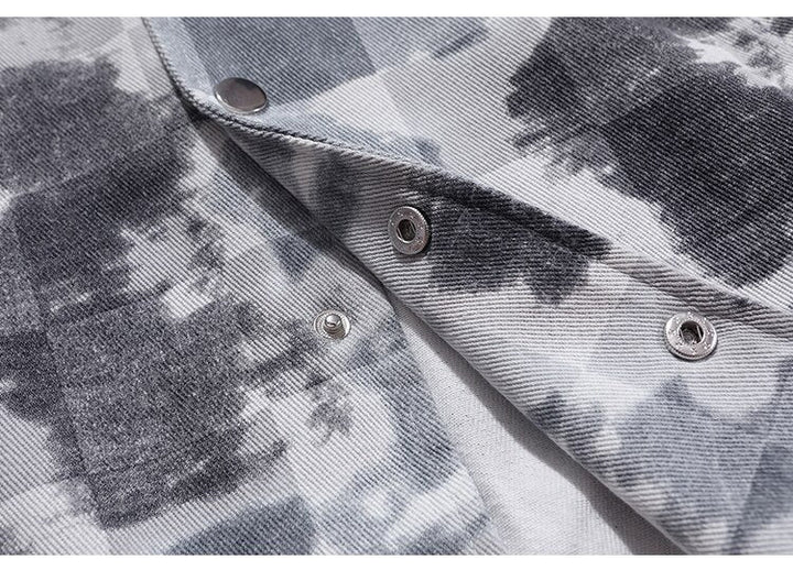 Baseball Jacket Men Tie Dye Checkerboard Printed Patchwork Bomber Coats V-Neck Harajuku College Style Streetwear Spring-14