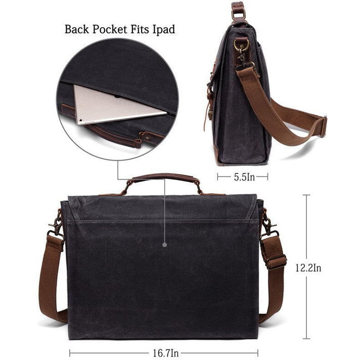 Briefcase for Men Vintage Canvas Messenger Bag Laptop Satchel Shoulder Bag Bookbag with Detachable Strap Briefcase Men-7