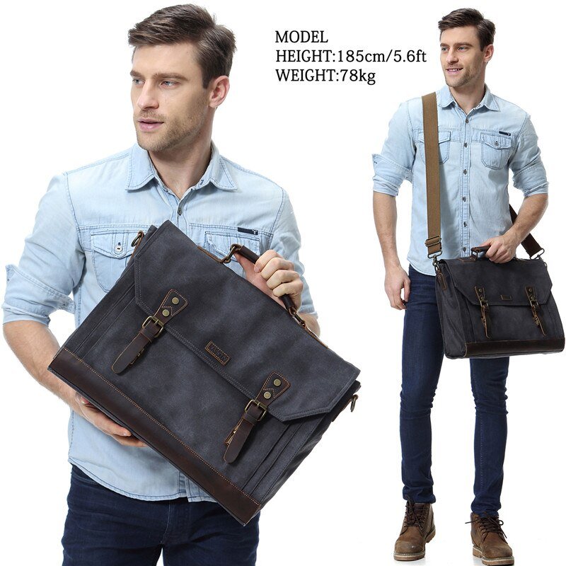 Briefcase for Men Vintage Canvas Messenger Bag Laptop Satchel Shoulder Bag Bookbag with Detachable Strap Briefcase Men-13
