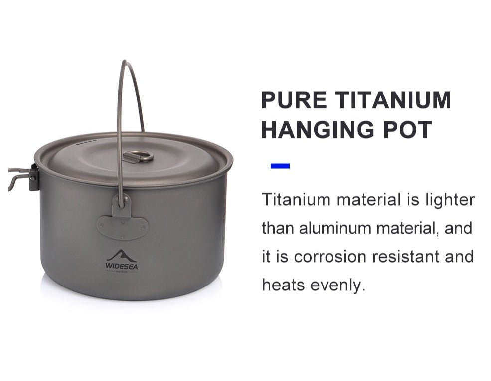 Camping Tableware Titanium Cookware set tourism cauldron Outdoor Cooking Pot Picnic Kitchen Hiking Trekking-4