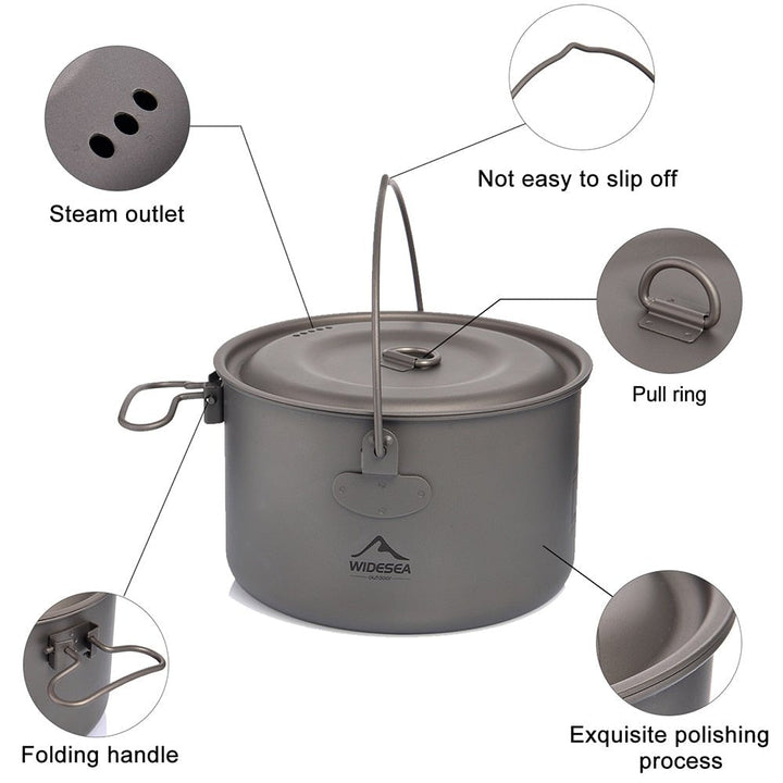 Camping Tableware Titanium Cookware set tourism cauldron Outdoor Cooking Pot Picnic Kitchen Hiking Trekking-3