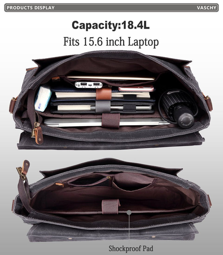 Canvas Messenger Bag for Men Vintage Leather Bag Men Waxed Canvas Briefcase Men for 17.3 inch Laptop Office Bags for Men-13