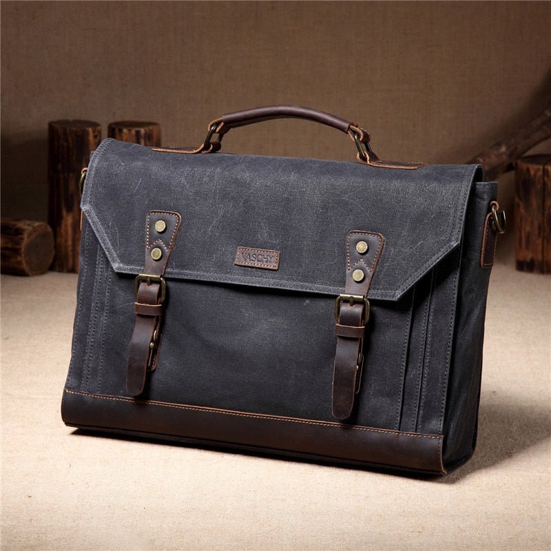 Canvas Messenger Bag for Men Vintage Leather Bag Men Waxed Canvas Briefcase Men for 17.3 inch Laptop Office Bags for Men-0