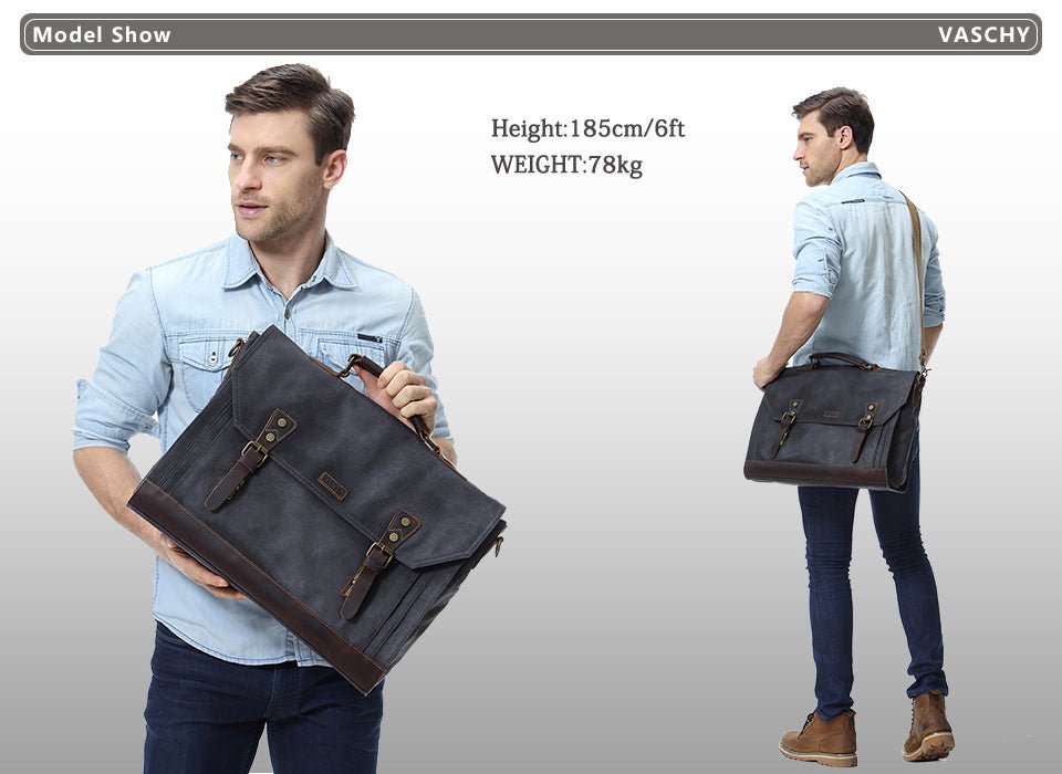 Canvas Messenger Bag for Men Vintage Leather Bag Men Waxed Canvas Briefcase Men for 17.3 inch Laptop Office Bags for Men-4