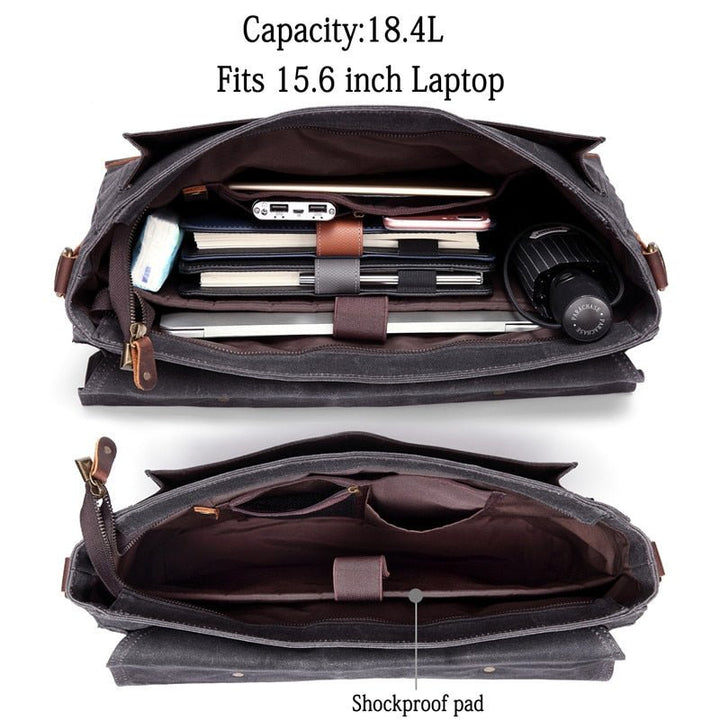 Canvas Messenger Bag for Men Vintage Leather Bag Men Waxed Canvas Briefcase Men for 17.3 inch Laptop Office Bags for Men-7