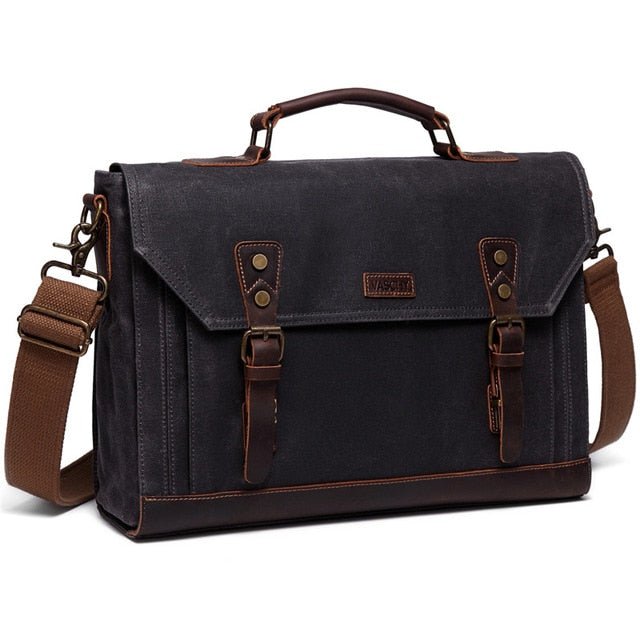 Canvas Messenger Bag for Men Vintage Leather Bag Men Waxed Canvas Briefcase Men for 17.3 inch Laptop Office Bags for Men-1
