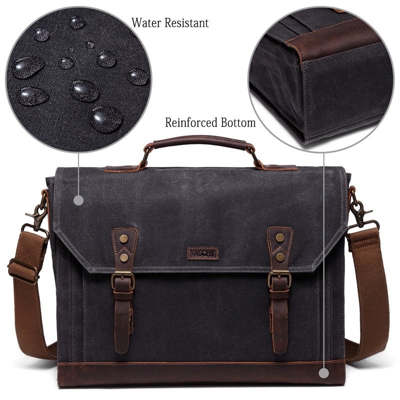 Canvas Messenger Bag for Men Vintage Leather Bag Men Waxed Canvas Briefcase Men for 17.3 inch Laptop Office Bags for Men-5
