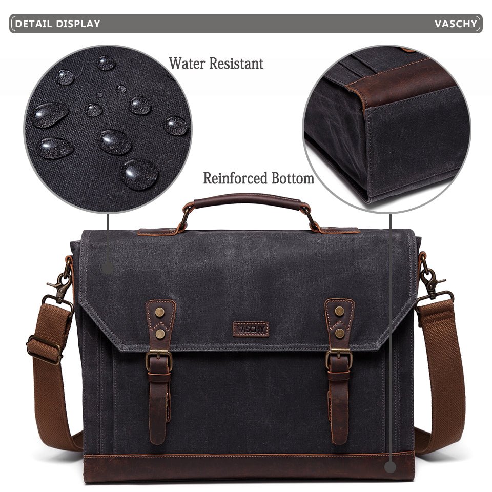 Canvas Messenger Bag for Men Vintage Leather Bag Men Waxed Canvas Briefcase Men for 17.3 inch Laptop Office Bags for Men-3