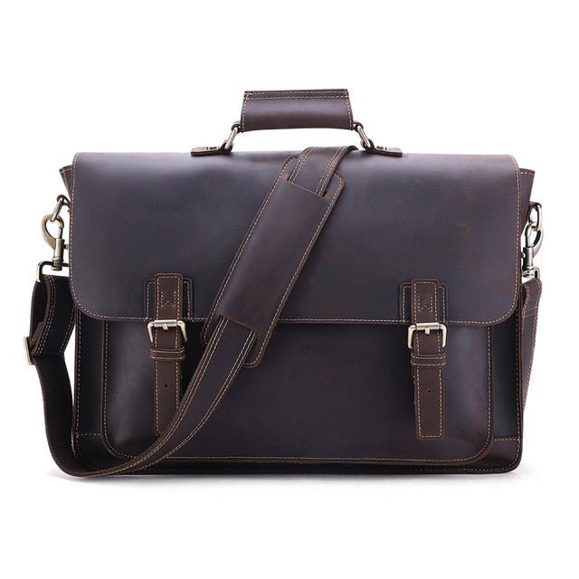 Crazy Horse Leather Large Briefcases Male Messenger Laptop Bag Vintage Men's Genuine Leather Briefcase Business Travel Bag-0