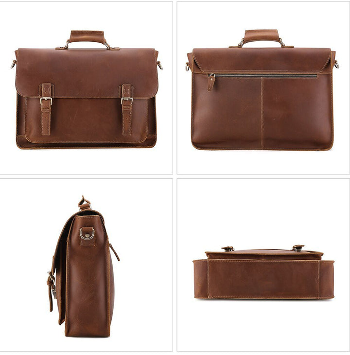 Crazy Horse Leather Large Briefcases Male Messenger Laptop Bag Vintage Men's Genuine Leather Briefcase Business Travel Bag-6