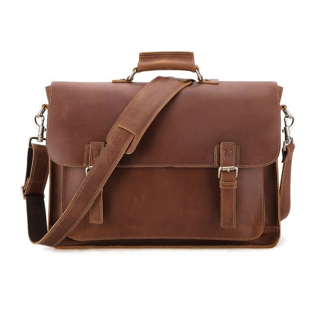 Crazy Horse Leather Large Briefcases Male Messenger Laptop Bag Vintage Men's Genuine Leather Briefcase Business Travel Bag-1