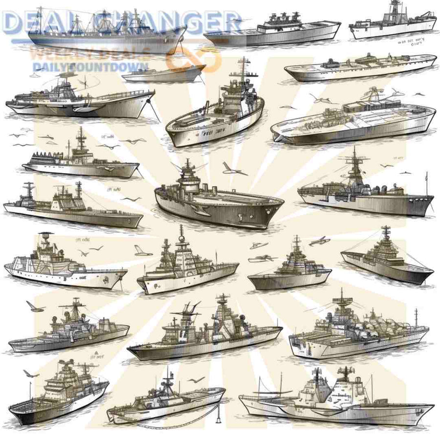 Over 20+ U.S. Navy Ship Boats | High Def Black and White Clipart Instant Digital Download | PNG JPG SVC Images files | Project Printable | DealChanger Digital Artwork T-Shirts Coasters Posters Canvas