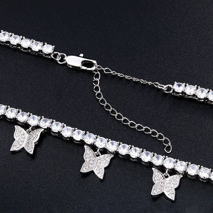 Drip Butterfly 4mm CZ Tennis Chain Charm Choker Necklace Iced Out Bling Women Chains Shining Fashion Jewelry Elegant Daily Style-2