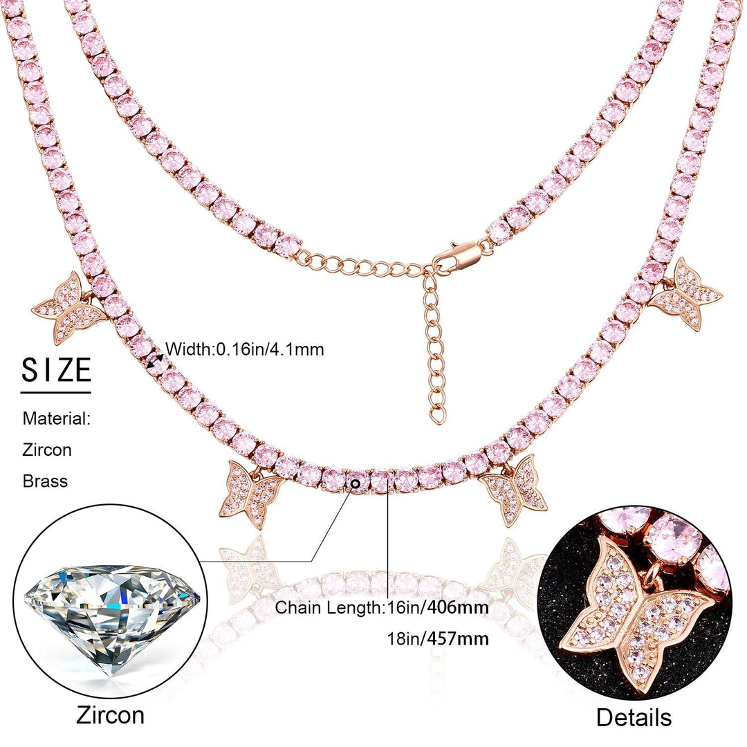 Drip Butterfly 4mm CZ Tennis Chain Charm Choker Necklace Iced Out Bling Women Chains Shining Fashion Jewelry Elegant Daily Style-8