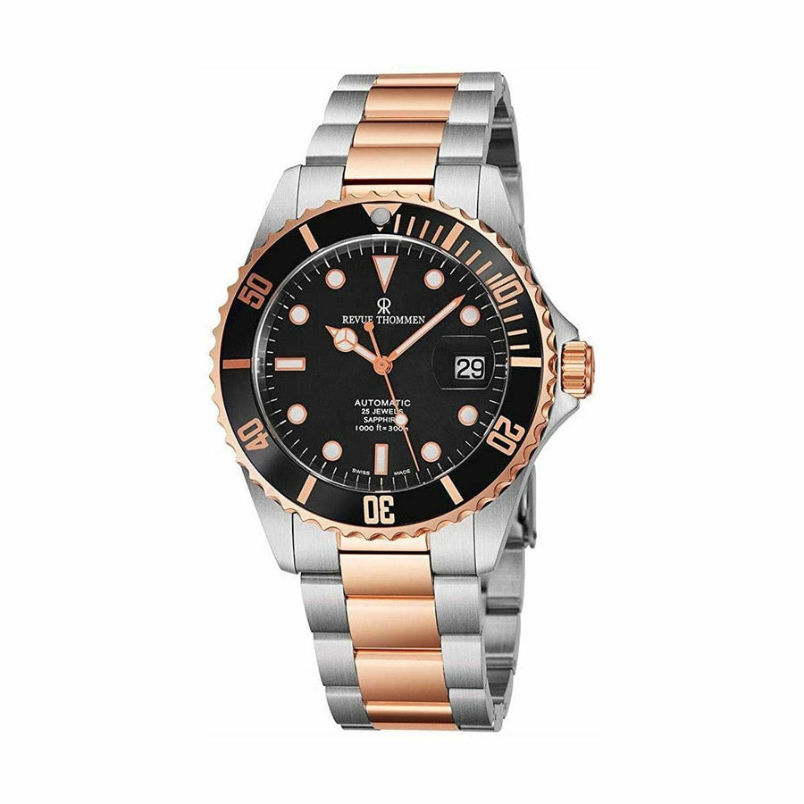 Revue Thommen 17571.2157 Diver Black Dial Two Tone Rosegold Stainless Steel Swiss Watch-0