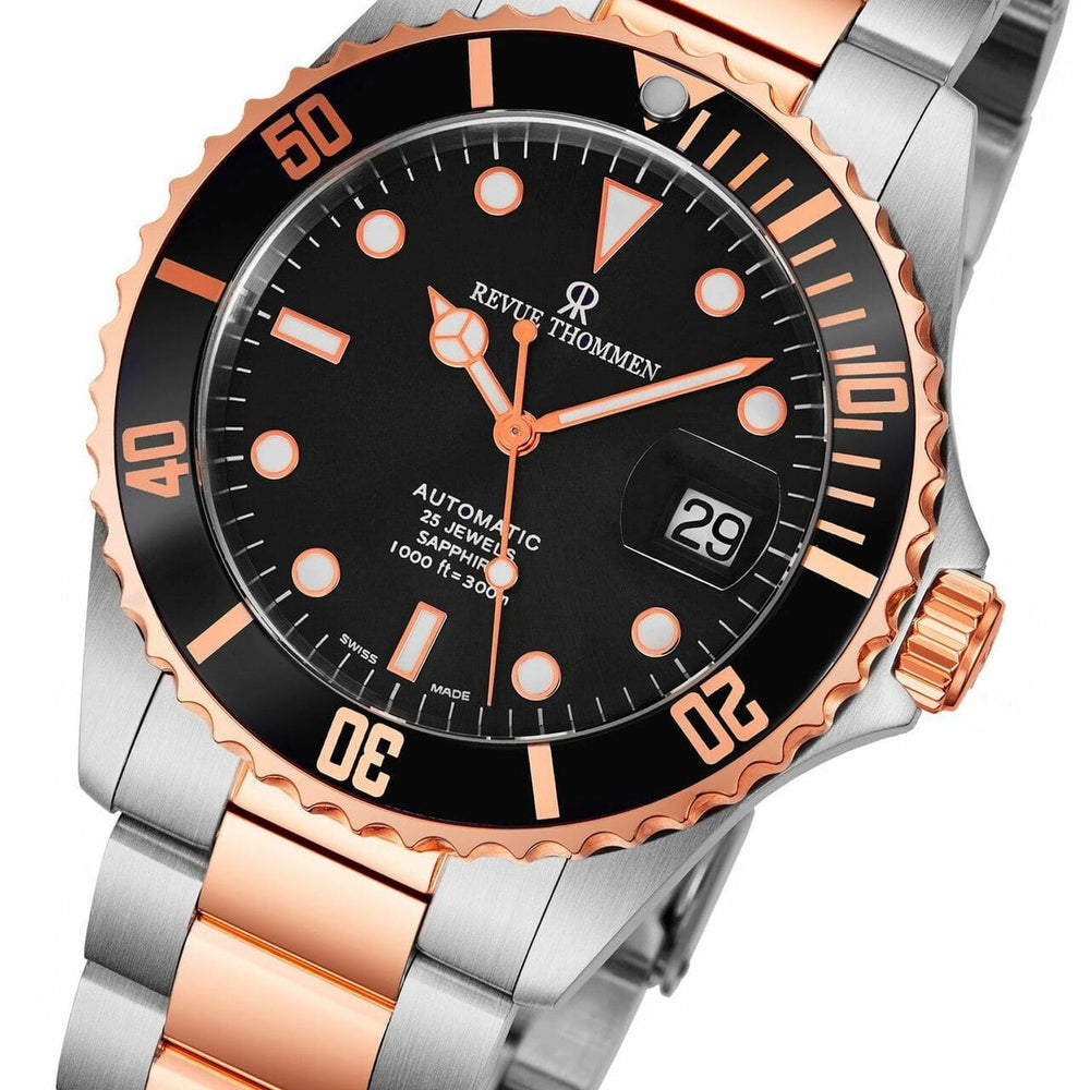 Revue Thommen 17571.2157 Diver Black Dial Two Tone Rosegold Stainless Steel Swiss Watch-1