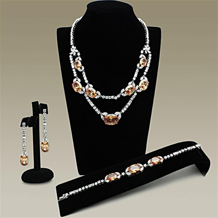 LO2326 - Rhodium Brass Jewelry Sets with AAA Grade CZ  in Champagne-0