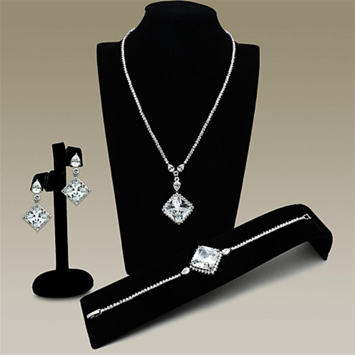 LO2341 - Rhodium Brass Jewelry Sets with AAA Grade CZ  in Clear-0