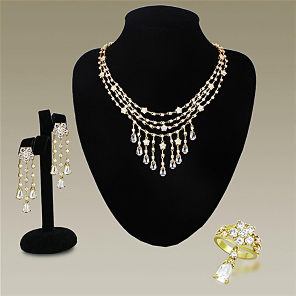 LO3077 - Gold Brass Jewelry Sets with AAA Grade CZ  in Clear-0