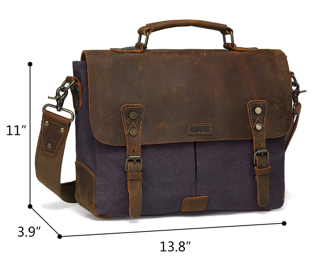 Messenger Bag Men Leather Genuine Leather Canvas 14inch Laptop Briefcase Crossbody Satchel Bag for Men-7