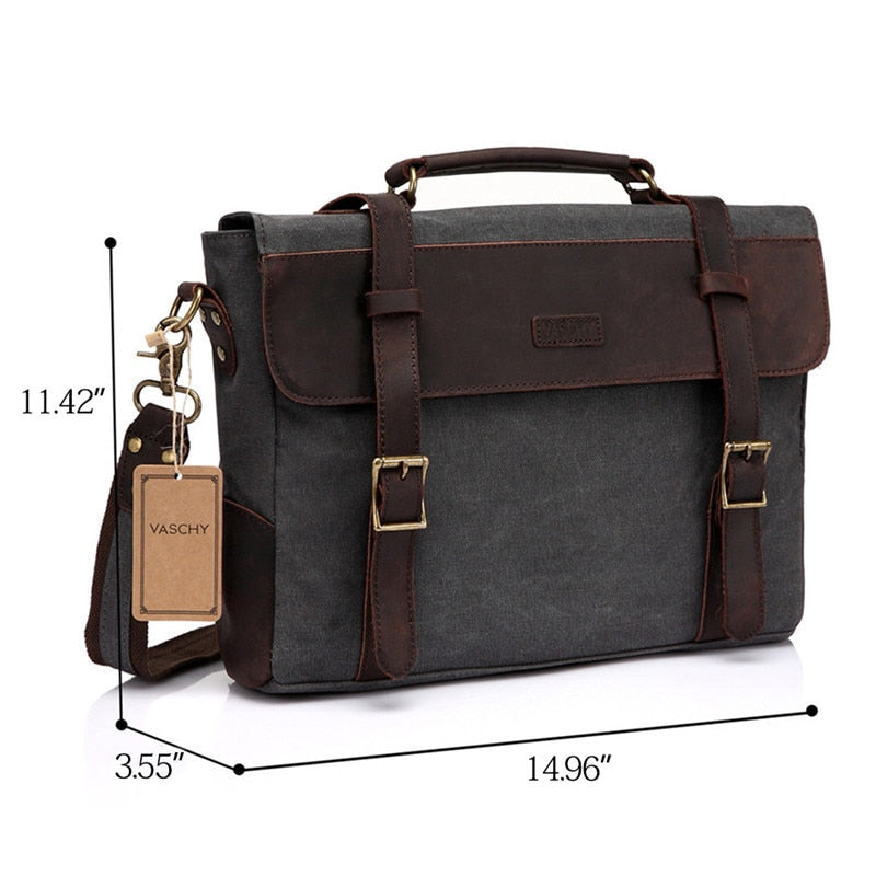 Men Vintage Briefcase Genuine Leather Canvas Messenger Bag for Men Business Shoulder Bag Fits 14 inch Laptop Handbag-4
