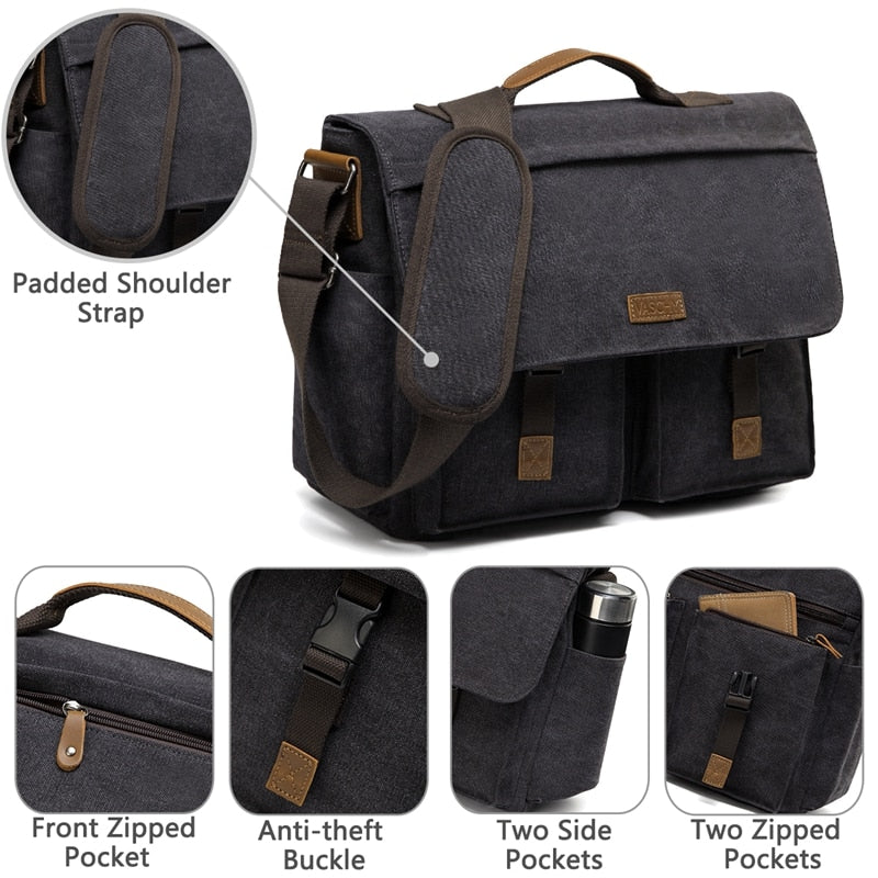 Messenger Bag for Men Vintage Water Resistant Waxed Canvas 15.6 inch Laptop Briefcase Padded Shoulder Bag for Men Women-9
