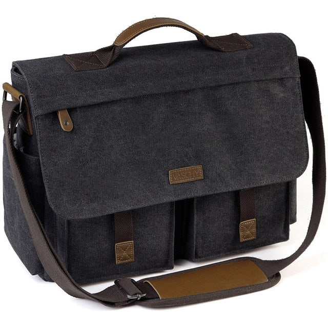Messenger Bag for Men Vintage Water Resistant Waxed Canvas 15.6 inch Laptop Briefcase Padded Shoulder Bag for Men Women-2