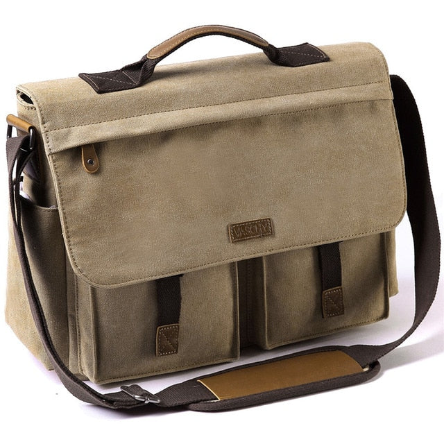 Messenger Bag for Men Vintage Water Resistant Waxed Canvas 15.6 inch Laptop Briefcase Padded Shoulder Bag for Men Women-1