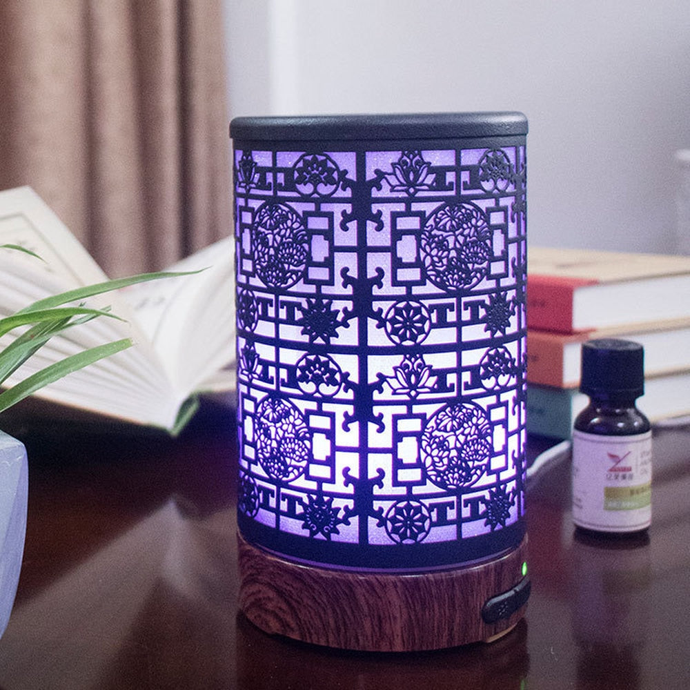 Essential Oil Diffuser Metal Ultrasonic Aroma Diffusor Quiet Vintage Mist Humidifier Auto Shut Off for Office Home Bedroom 100ml-14