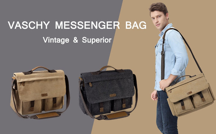 Messenger Bag for Men Vintage Water Resistant Waxed Canvas 15.6 inch Laptop Briefcase Padded Shoulder Bag for Men Women-8