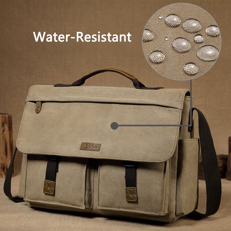 Messenger Bag for Men Vintage Water Resistant Waxed Canvas 15.6 inch Laptop Briefcase Padded Shoulder Bag for Men Women-5