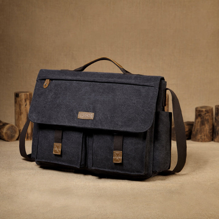 Messenger Bag for Men Vintage Water Resistant Waxed Canvas 15.6 inch Laptop Briefcase Padded Shoulder Bag for Men Women-0