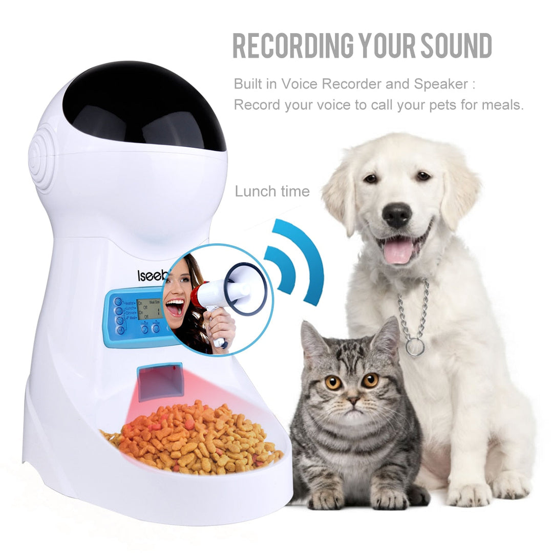 Iseebiz 3L Automatic Pet Feeder With Voice Record Pets Food Bowl For Medium Small Dog Cat LCD Screen Dispensers 4 Times One Day-11