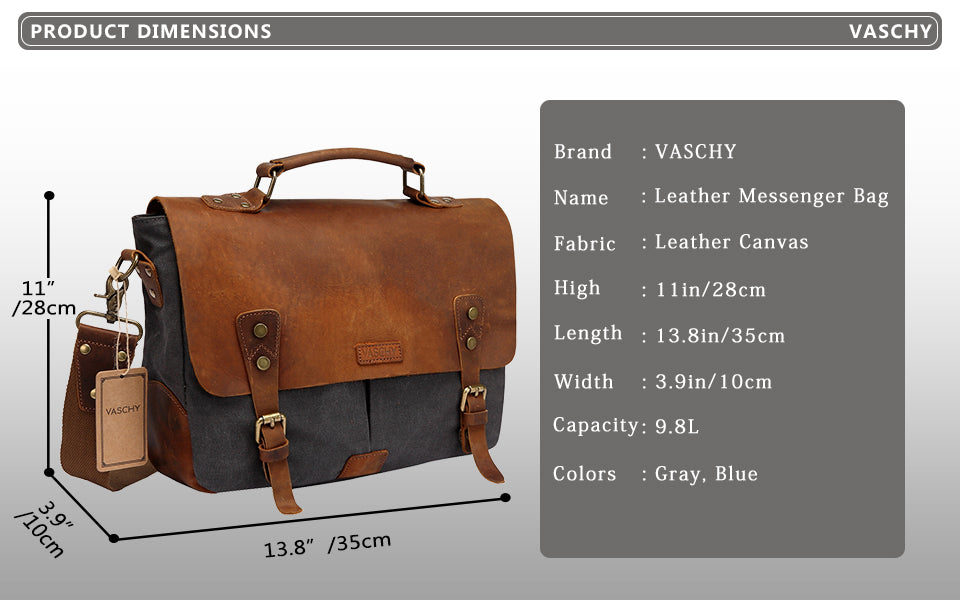 Messenger Bag Men Leather Genuine Leather Canvas 14inch Laptop Briefcase Crossbody Satchel Bag for Men-13