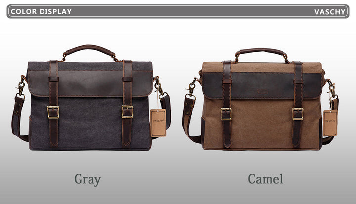 Men Vintage Briefcase Genuine Leather Canvas Messenger Bag for Men Business Shoulder Bag Fits 14 inch Laptop Handbag-5
