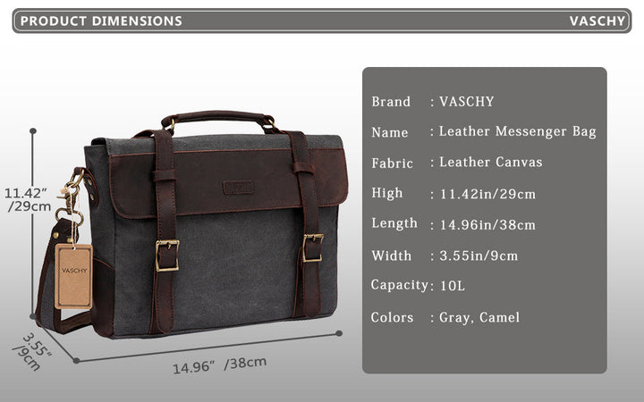 Men Vintage Briefcase Genuine Leather Canvas Messenger Bag for Men Business Shoulder Bag Fits 14 inch Laptop Handbag-12