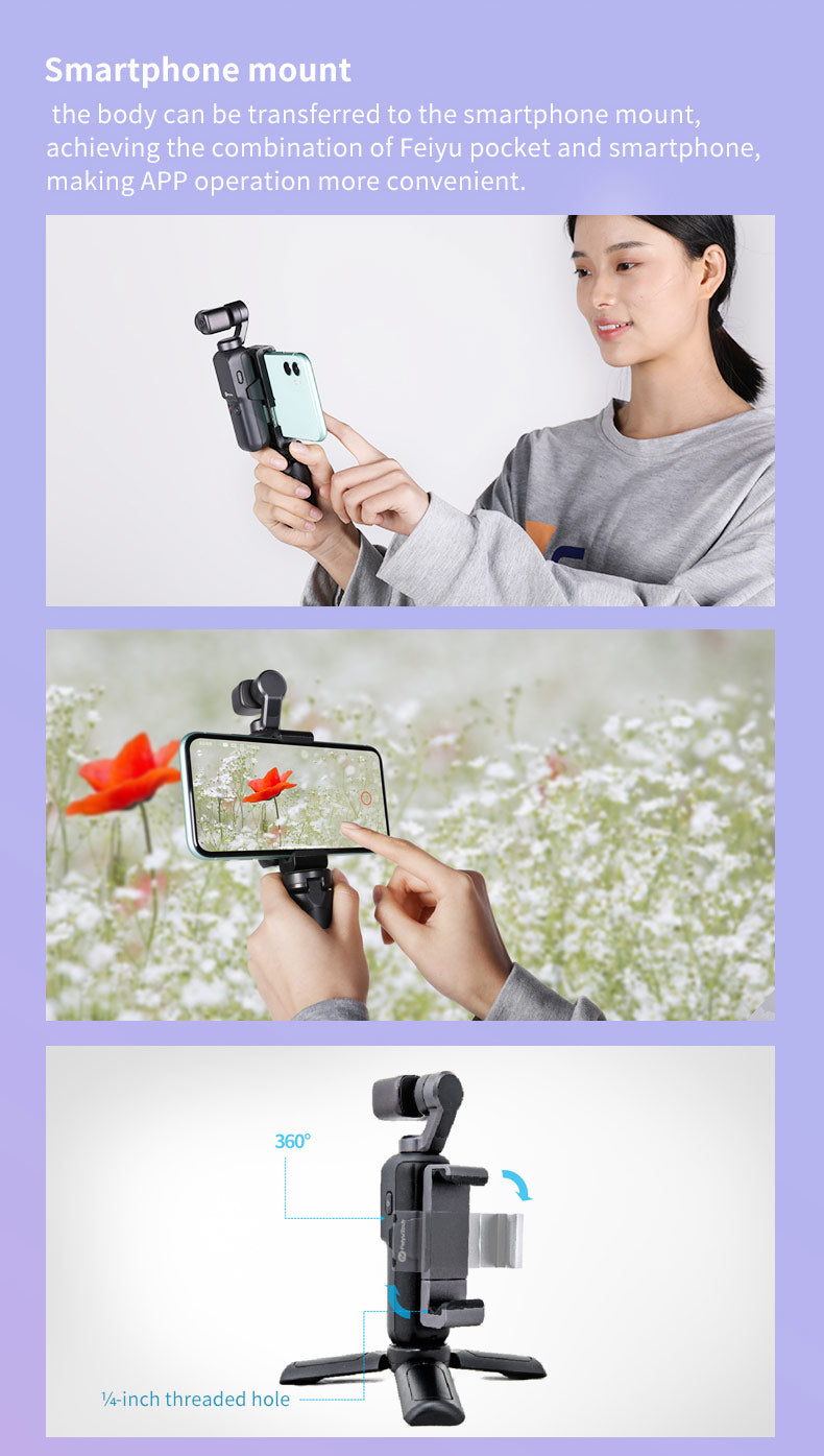 Pocket  3-Axis Pocket Gimbal Camera Stabilizer 4K HD 120° Wide Angle Built-in Wi-Fi control Attachable to Smartphone Used-13