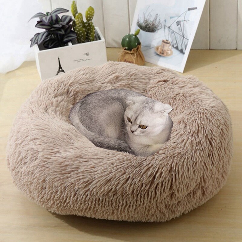 Round Cat Bed Warm Sleeping Cat Nest For Dogs Basket Pet Products Cushion Soft Long Plush Cat Pet Bed Mat Cat House Animals Sofa-0